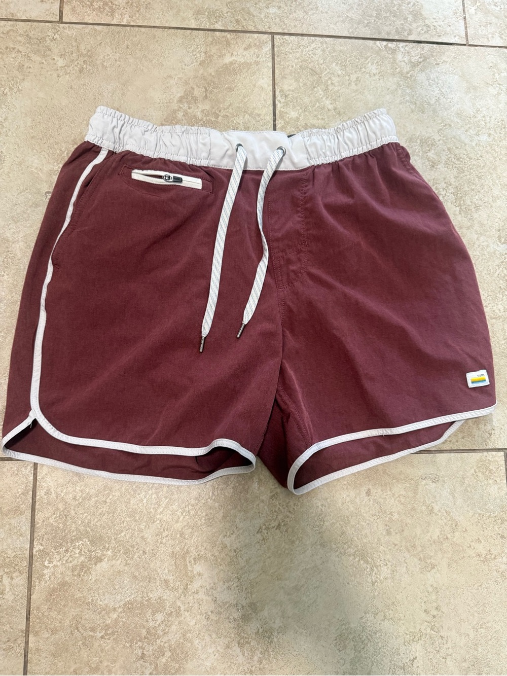Vuori Maroon Swim Trunks with White Trim